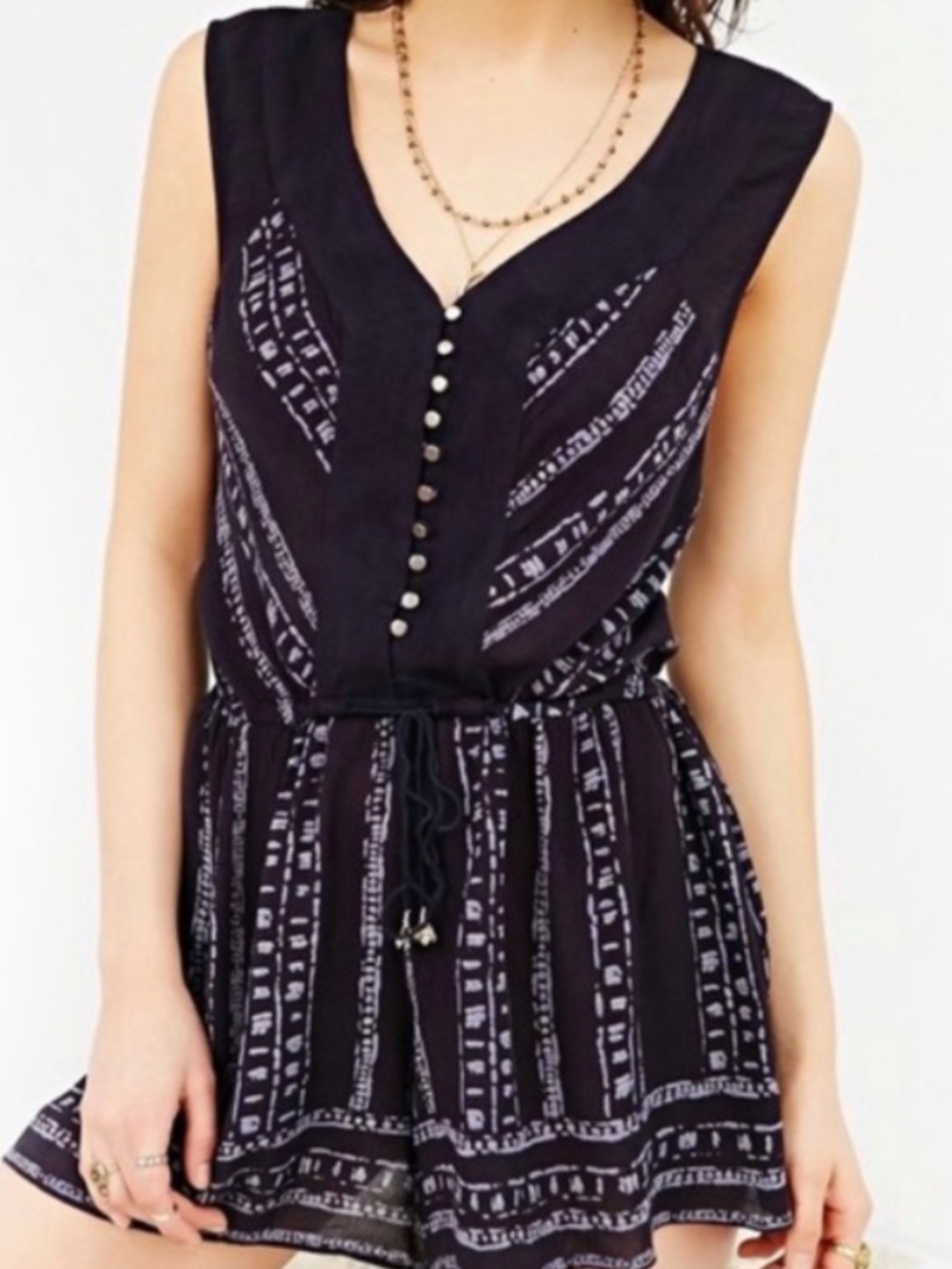 Ecote Navy Tie-Dye Button-Front Romper